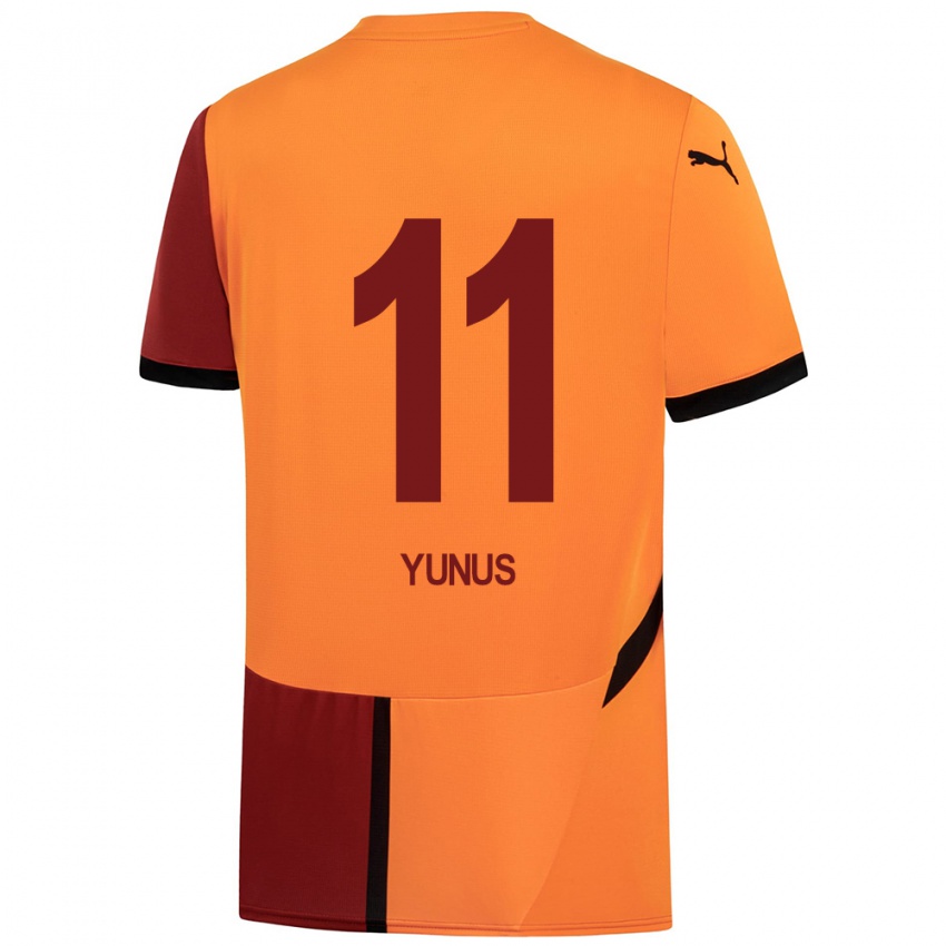 Børn Yunus Akgün #11 Gul Rød Hjemmebane Spillertrøjer 2024/25 Trøje T-Shirt