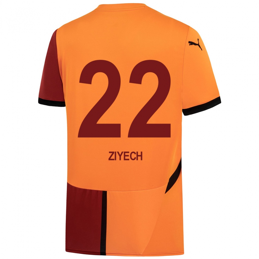 Børn Hakim Ziyech #22 Gul Rød Hjemmebane Spillertrøjer 2024/25 Trøje T-Shirt