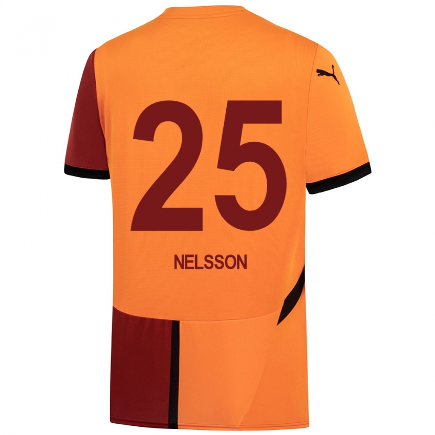 Børn Victor Nelsson #25 Gul Rød Hjemmebane Spillertrøjer 2024/25 Trøje T-Shirt