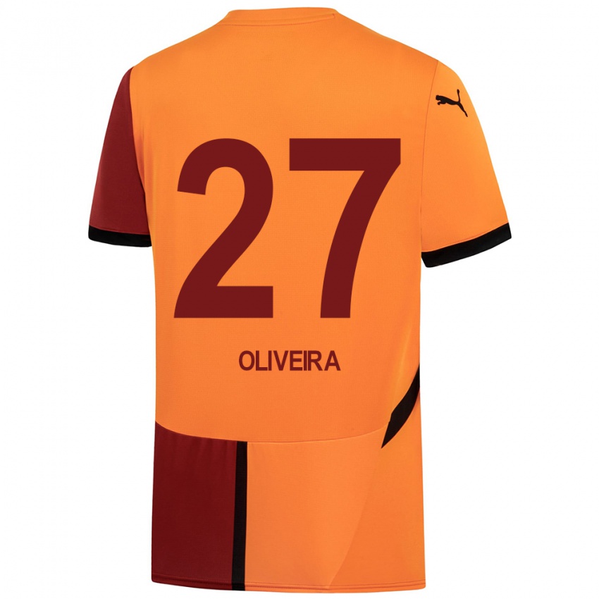 Børn Sergio Oliveira #27 Gul Rød Hjemmebane Spillertrøjer 2024/25 Trøje T-Shirt