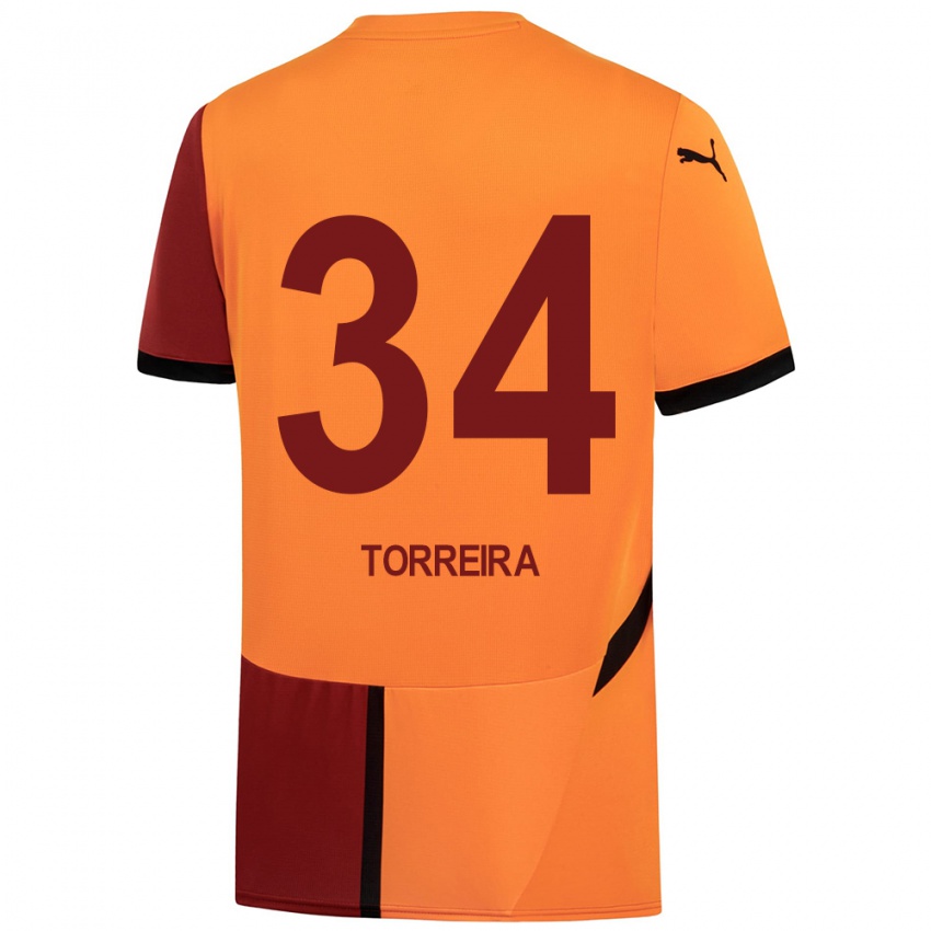 Børn Lucas Torreira #34 Gul Rød Hjemmebane Spillertrøjer 2024/25 Trøje T-Shirt