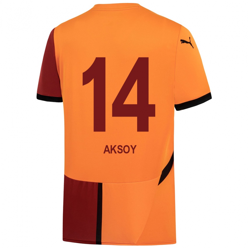 Børn Berkan Aksoy #14 Gul Rød Hjemmebane Spillertrøjer 2024/25 Trøje T-Shirt