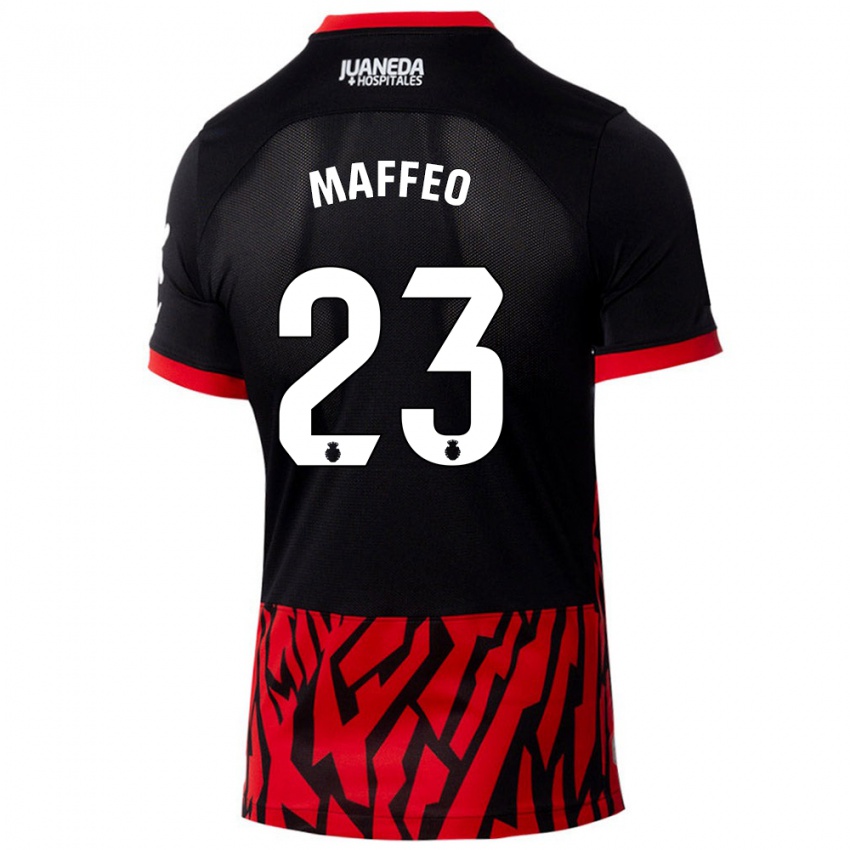 Børn Pablo Maffeo #23 Sort Rød Hjemmebane Spillertrøjer 2024/25 Trøje T-Shirt