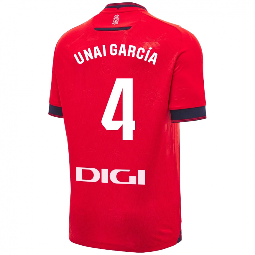 Børn Unai García #4 Rød Hvid Hjemmebane Spillertrøjer 2024/25 Trøje T-Shirt