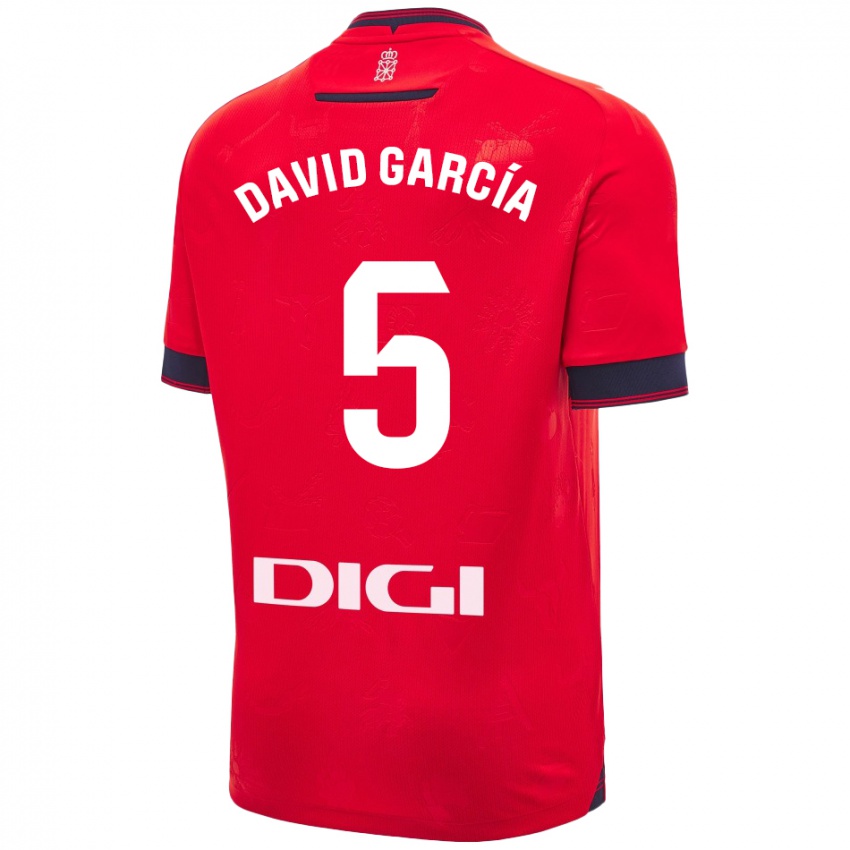 Børn David García #5 Rød Hvid Hjemmebane Spillertrøjer 2024/25 Trøje T-Shirt