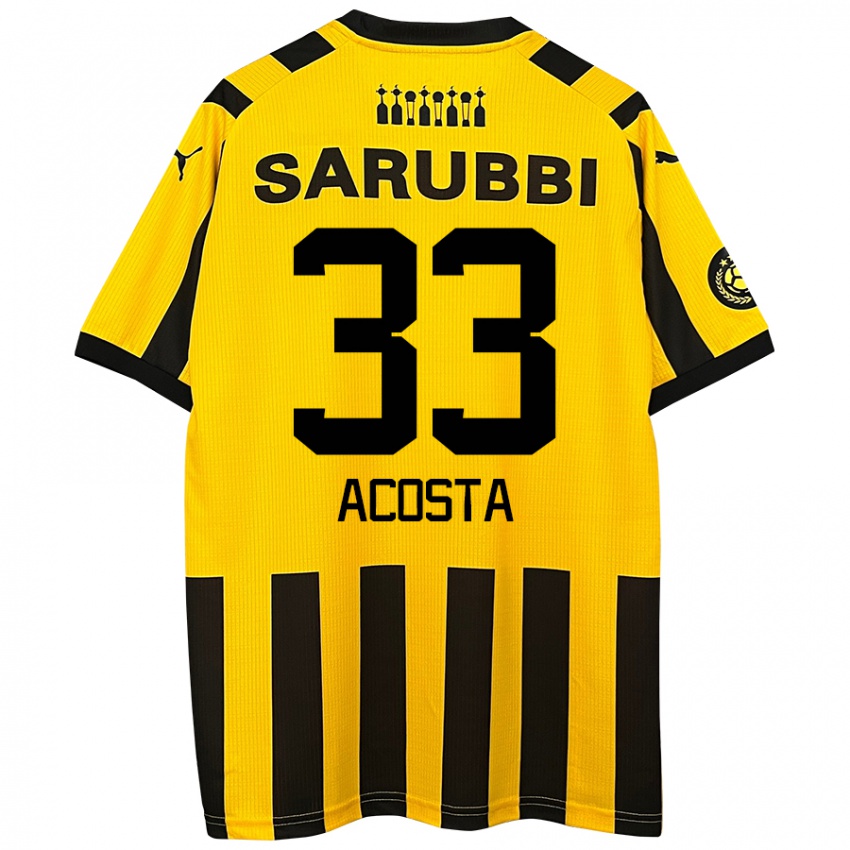 Børn Nahuel Acosta #33 Gul Sort Hjemmebane Spillertrøjer 2024/25 Trøje T-Shirt