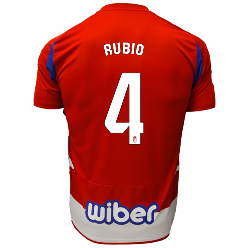 Børn Miguel Rubio #4 Rød Hvid Blå Hjemmebane Spillertrøjer 2024/25 Trøje T-Shirt