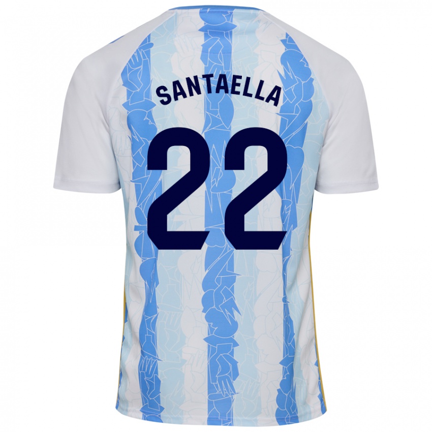 Børn Miguel Ángel Santaella #22 Hvid Blå Hjemmebane Spillertrøjer 2024/25 Trøje T-Shirt