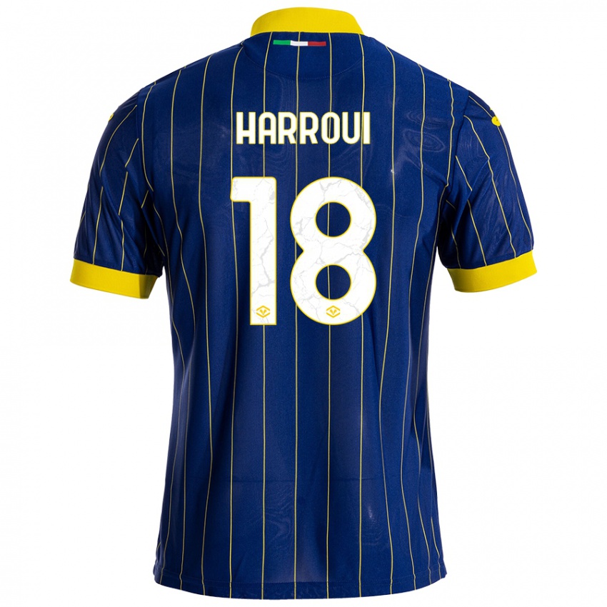 Børn Abdou Harroui #18 Blå Gul Hjemmebane Spillertrøjer 2024/25 Trøje T-Shirt