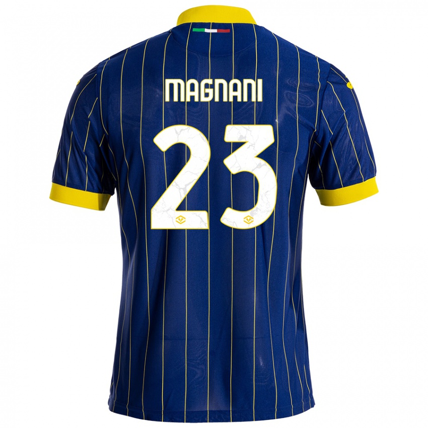 Børn Giangiacomo Magnani #23 Blå Gul Hjemmebane Spillertrøjer 2024/25 Trøje T-Shirt