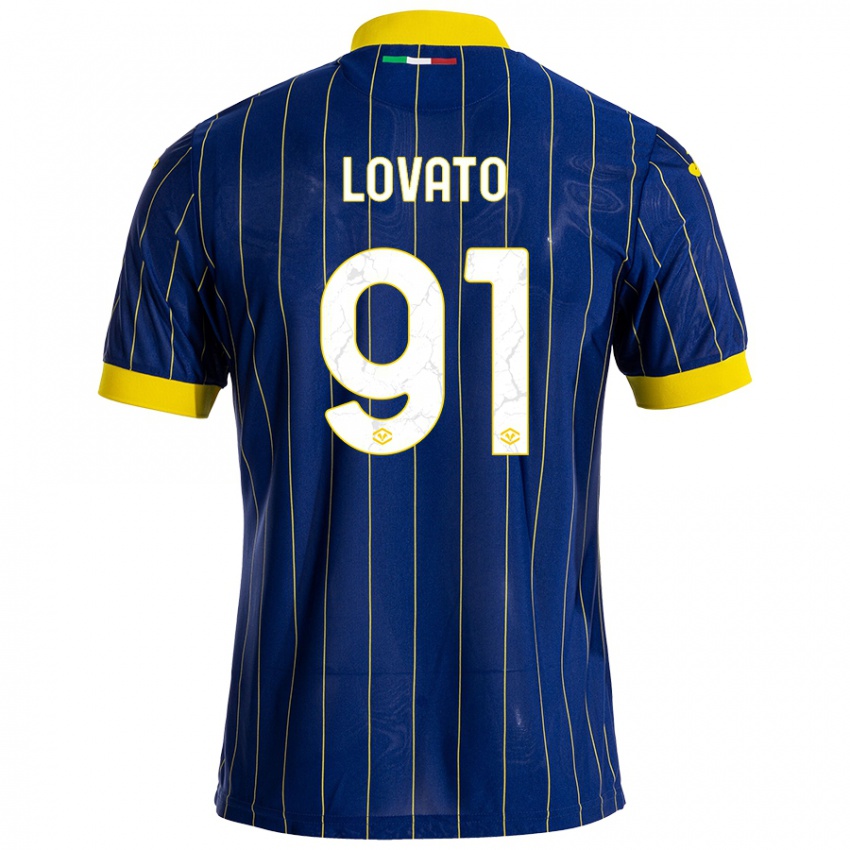 Børn Enrico Lovato #91 Blå Gul Hjemmebane Spillertrøjer 2024/25 Trøje T-Shirt