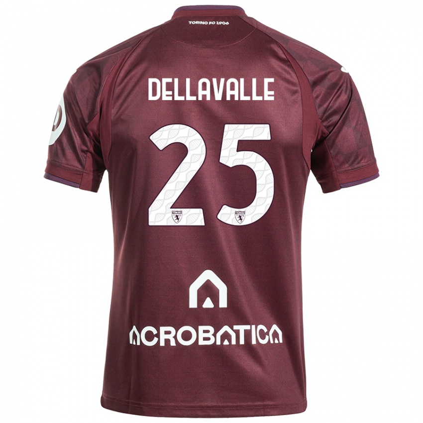 Børn Alessandro Dellavalle #25 Rødbrun Hvid Hjemmebane Spillertrøjer 2024/25 Trøje T-Shirt