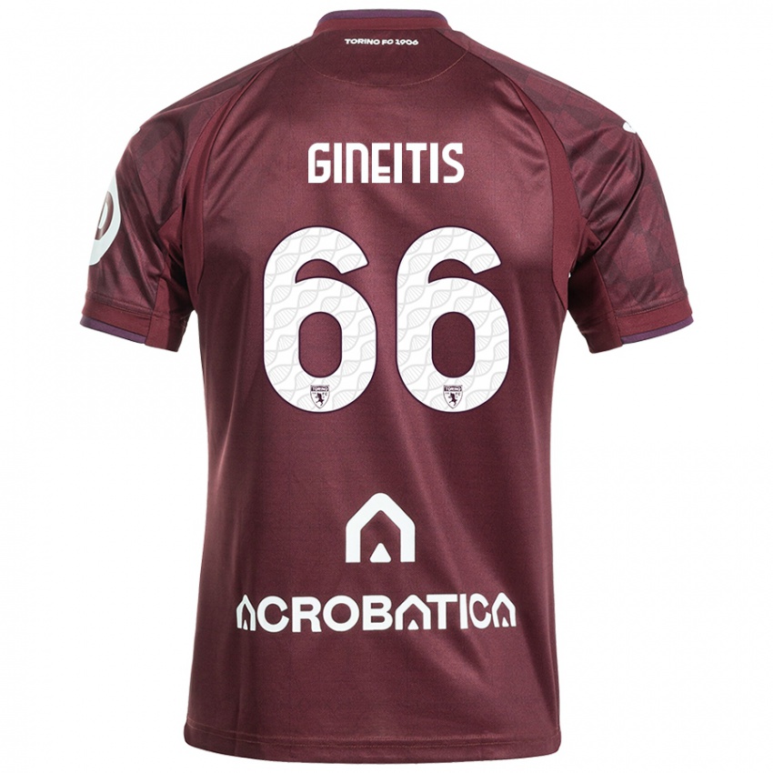 Børn Gvidas Gineitis #66 Rødbrun Hvid Hjemmebane Spillertrøjer 2024/25 Trøje T-Shirt