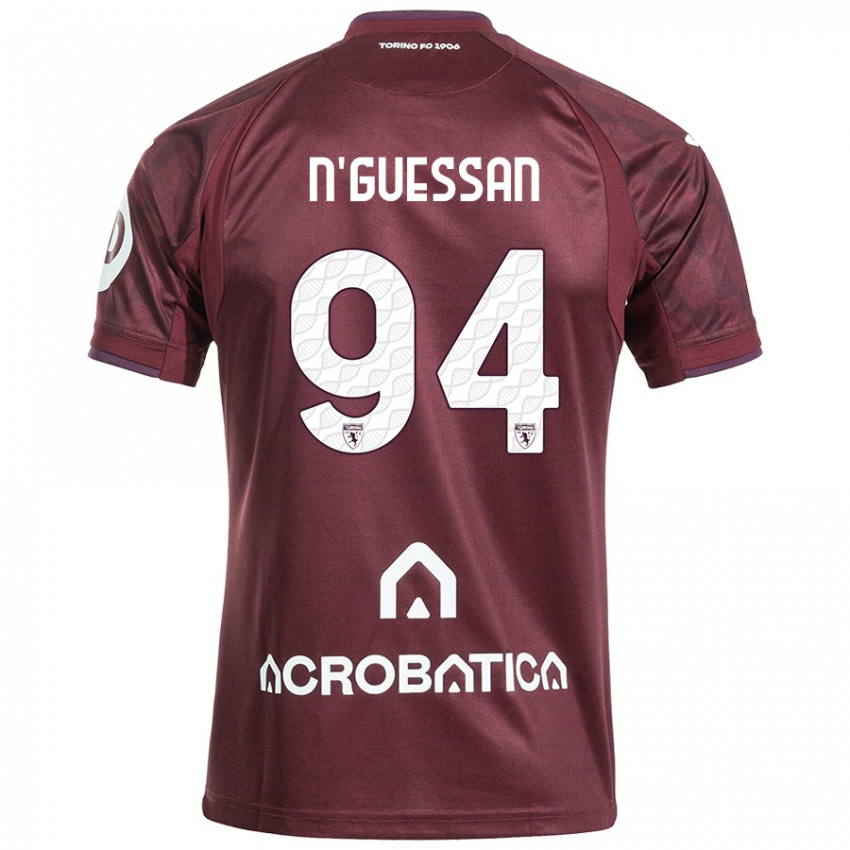 Børn Ange Caumenan N'guessan #94 Rødbrun Hvid Hjemmebane Spillertrøjer 2024/25 Trøje T-Shirt