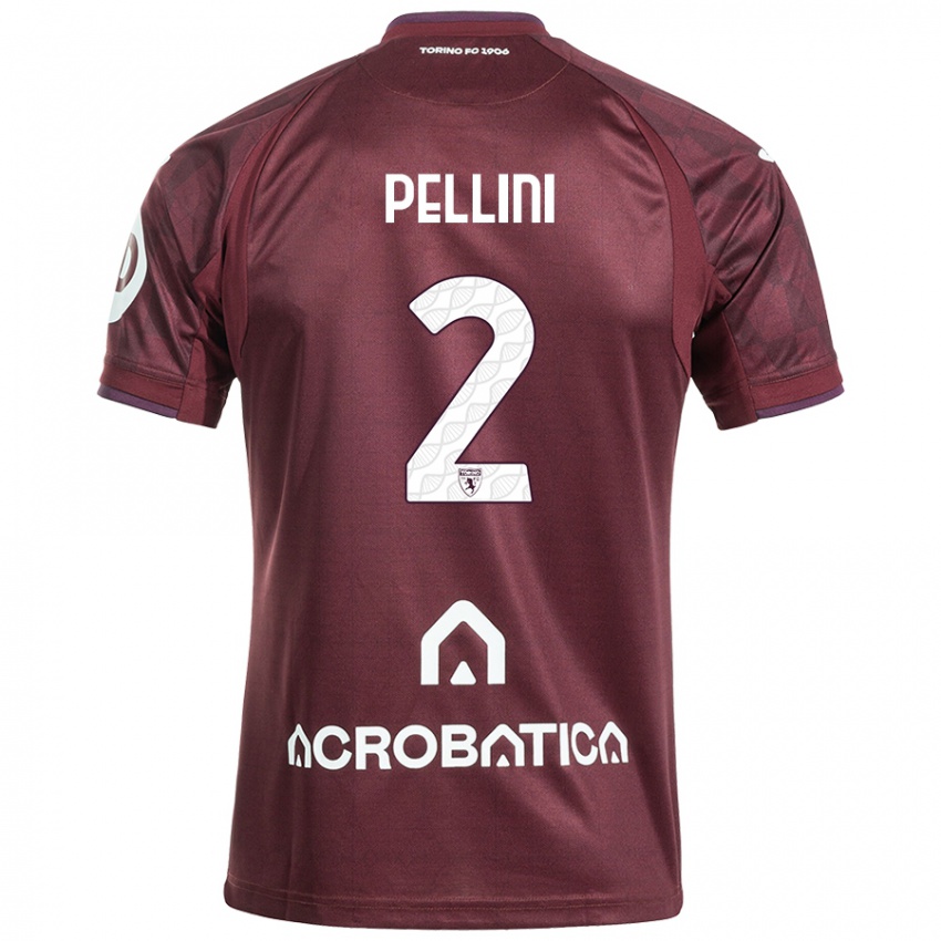 Børn Mattia Pellini #2 Rødbrun Hvid Hjemmebane Spillertrøjer 2024/25 Trøje T-Shirt