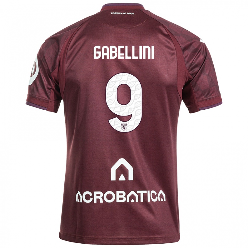 Børn Tommaso Gabellini #9 Rødbrun Hvid Hjemmebane Spillertrøjer 2024/25 Trøje T-Shirt