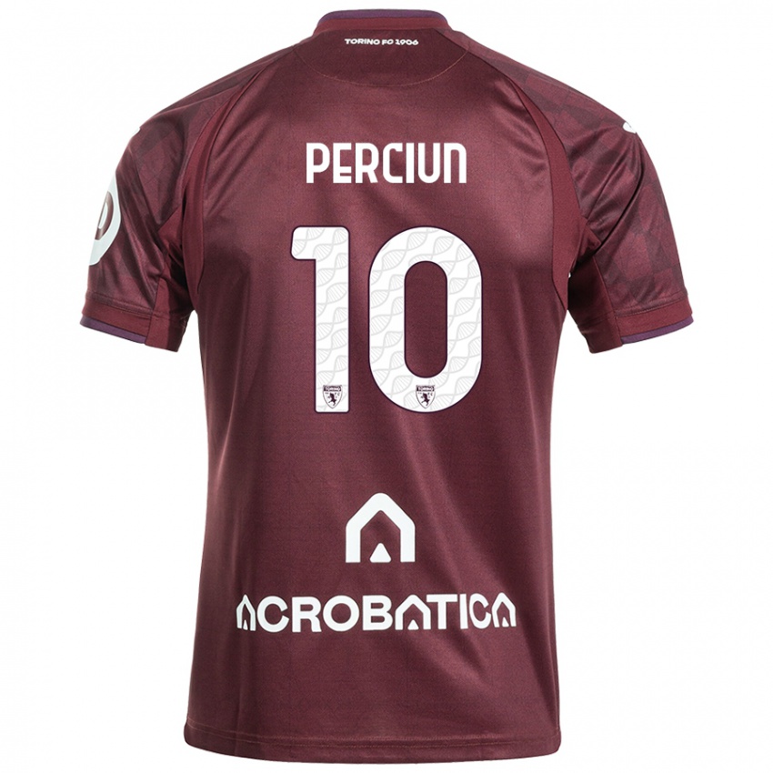 Børn Sergiu Perciun #10 Rødbrun Hvid Hjemmebane Spillertrøjer 2024/25 Trøje T-Shirt