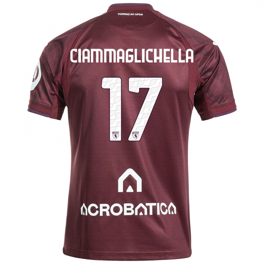 Børn Aaron Ciammaglichella #17 Rødbrun Hvid Hjemmebane Spillertrøjer 2024/25 Trøje T-Shirt