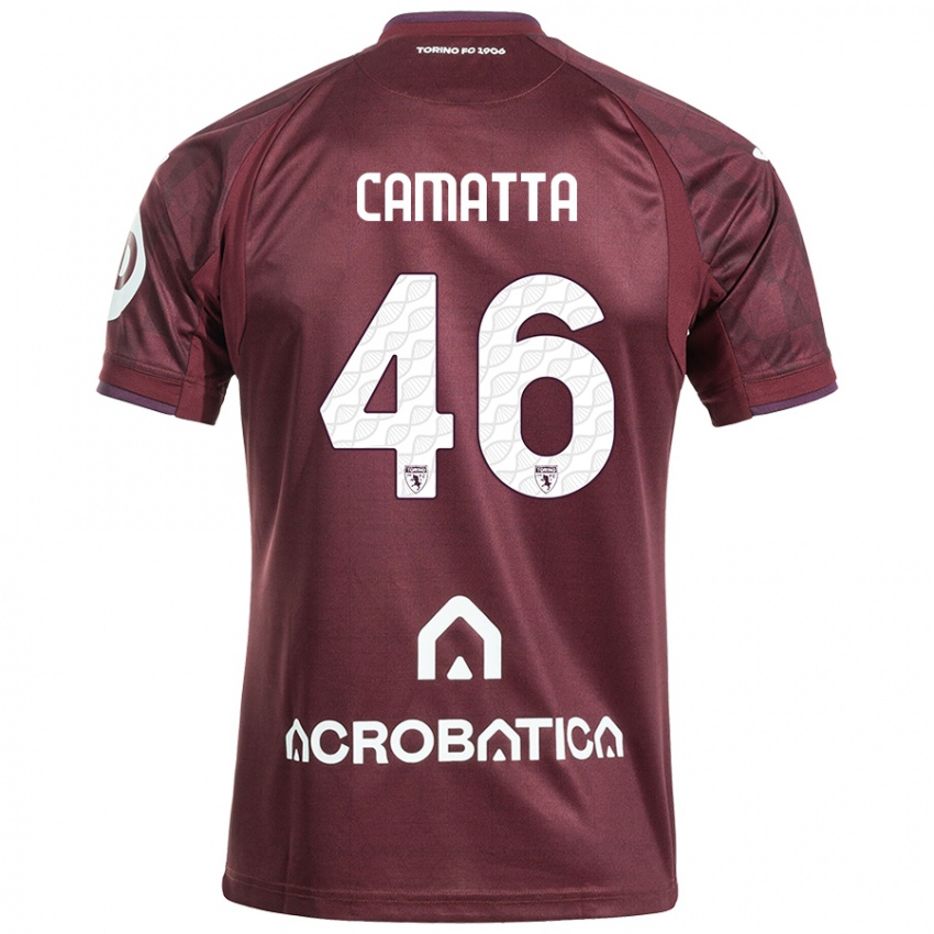 Børn Alessandro Camatta #46 Rødbrun Hvid Hjemmebane Spillertrøjer 2024/25 Trøje T-Shirt