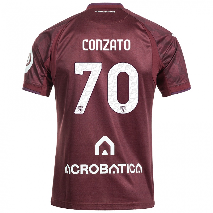 Børn Filippo Conzato #70 Rødbrun Hvid Hjemmebane Spillertrøjer 2024/25 Trøje T-Shirt