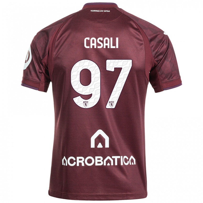 Børn Michele Casali #97 Rødbrun Hvid Hjemmebane Spillertrøjer 2024/25 Trøje T-Shirt