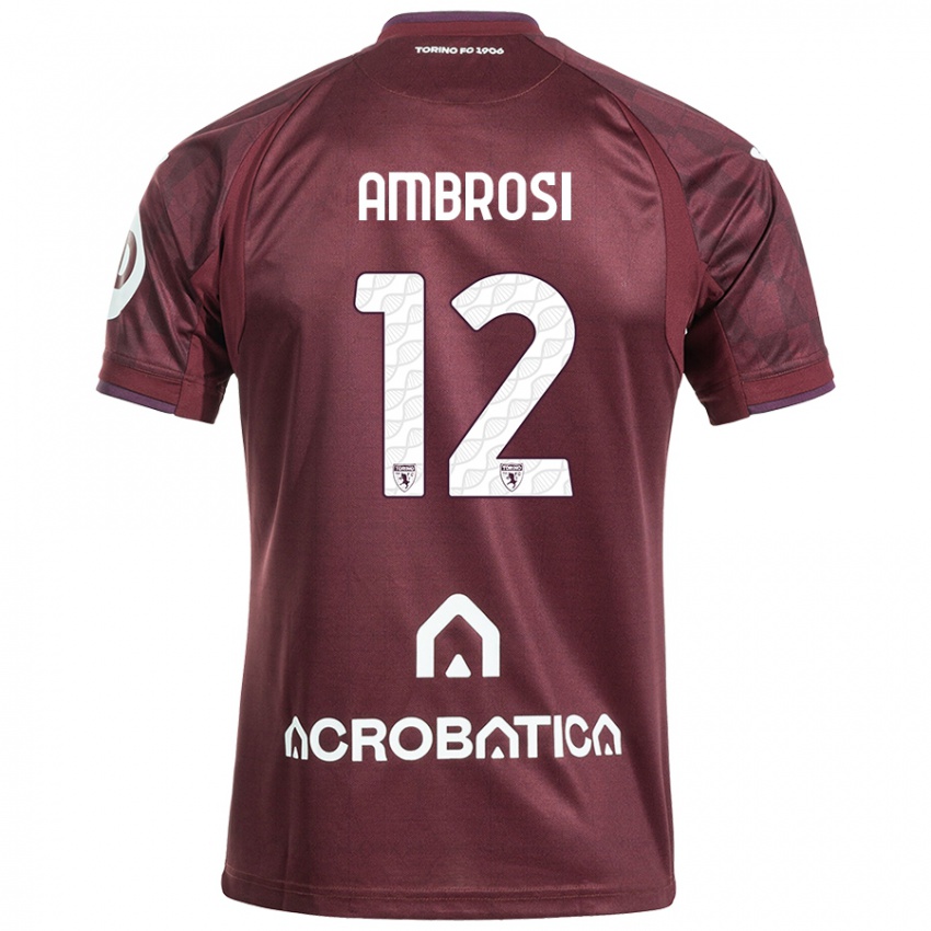 Børn Martina Ambrosi #12 Rødbrun Hvid Hjemmebane Spillertrøjer 2024/25 Trøje T-Shirt