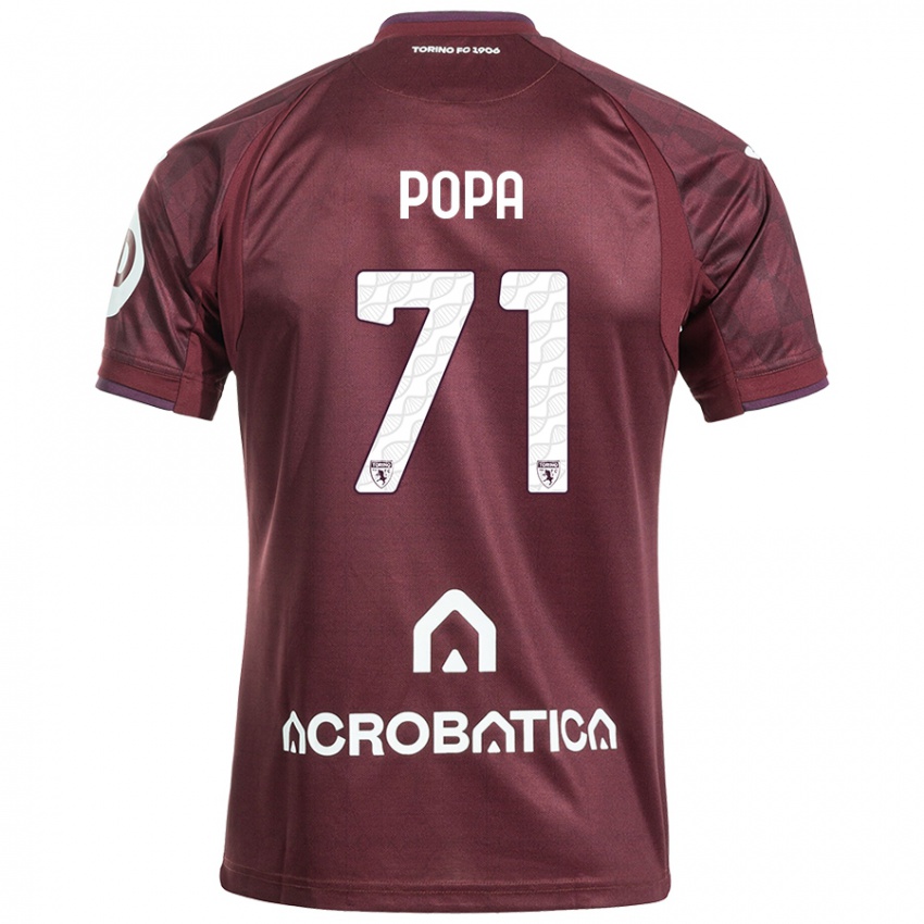 Børn Mihai Popa #71 Rødbrun Hvid Hjemmebane Spillertrøjer 2024/25 Trøje T-Shirt