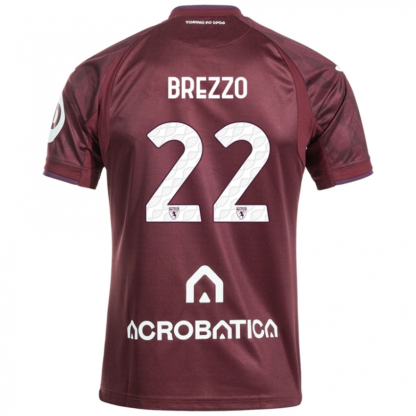 Børn Matteo Brezzo #22 Rødbrun Hvid Hjemmebane Spillertrøjer 2024/25 Trøje T-Shirt