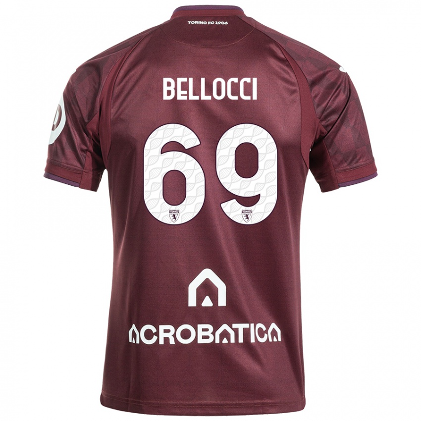 Børn Andrea Bellocci #69 Rødbrun Hvid Hjemmebane Spillertrøjer 2024/25 Trøje T-Shirt