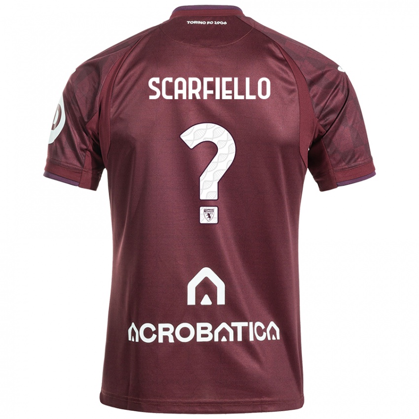 Børn Luca Scarfiello #0 Rødbrun Hvid Hjemmebane Spillertrøjer 2024/25 Trøje T-Shirt