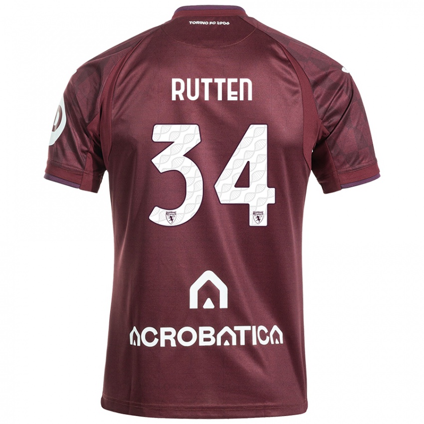 Børn Jill Rutten #34 Rødbrun Hvid Hjemmebane Spillertrøjer 2024/25 Trøje T-Shirt