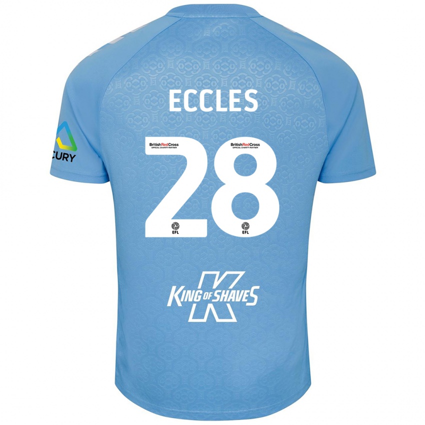 Børn Josh Eccles #28 Blå Hvid Hjemmebane Spillertrøjer 2024/25 Trøje T-Shirt