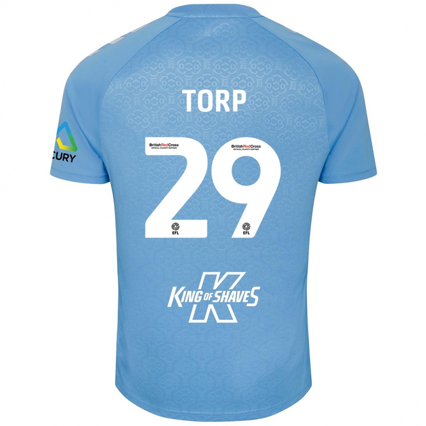 Børn Victor Torp #29 Blå Hvid Hjemmebane Spillertrøjer 2024/25 Trøje T-Shirt