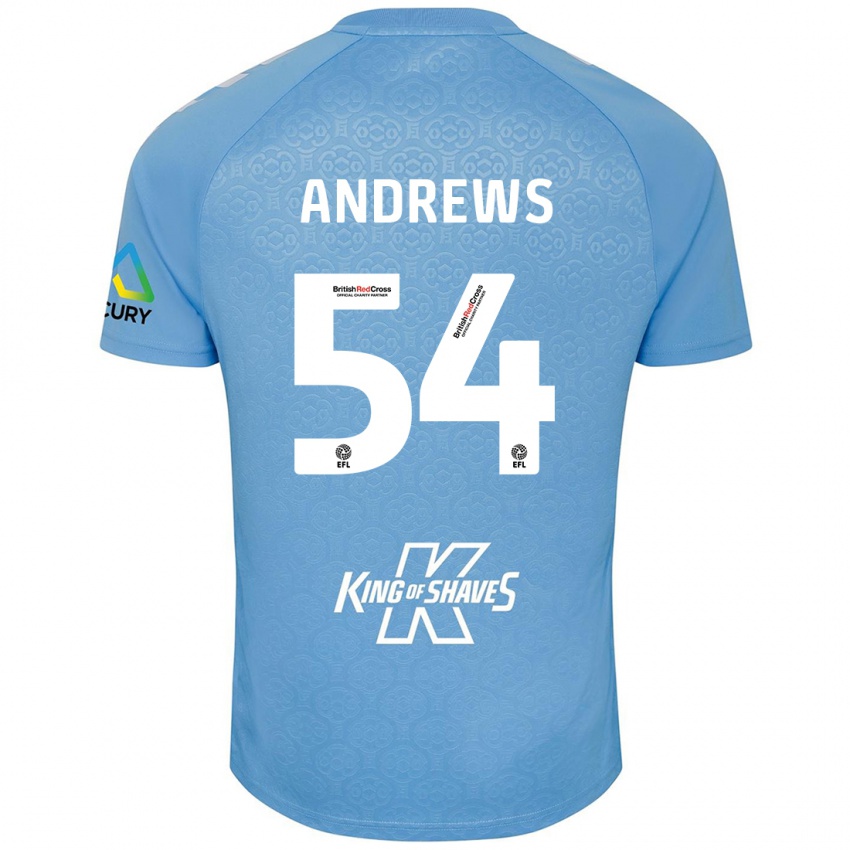 Børn Kai Andrews #54 Blå Hvid Hjemmebane Spillertrøjer 2024/25 Trøje T-Shirt