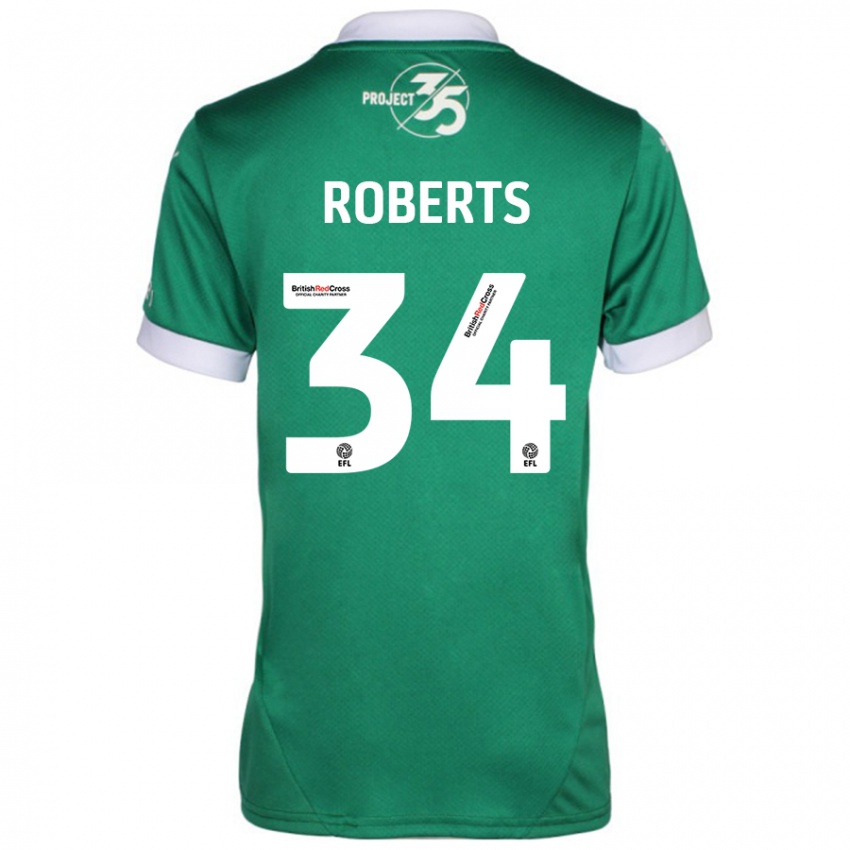 Børn Caleb Roberts #34 Grøn Hvid Hjemmebane Spillertrøjer 2024/25 Trøje T-Shirt