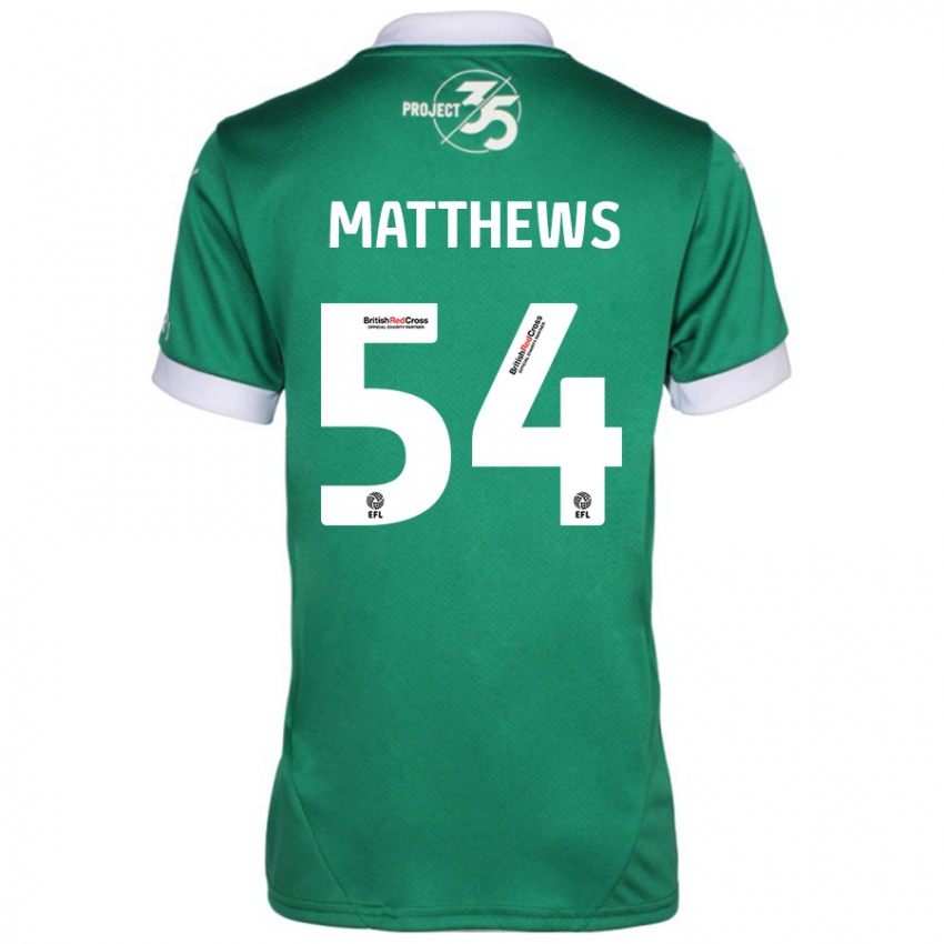 Børn Jack Matthews #54 Grøn Hvid Hjemmebane Spillertrøjer 2024/25 Trøje T-Shirt