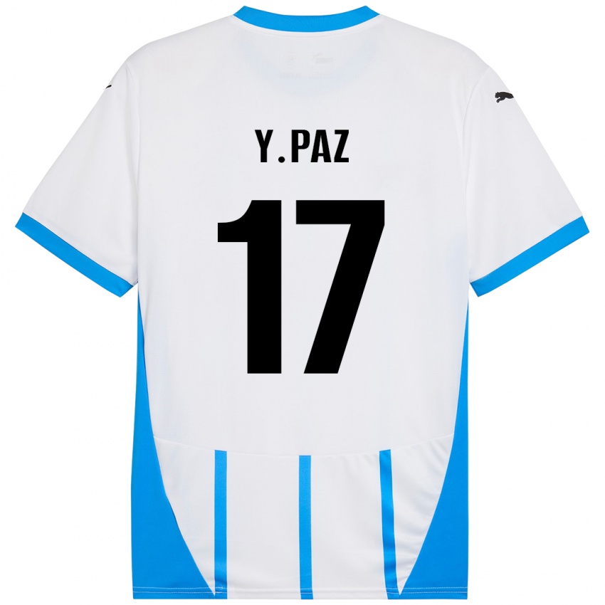 Børn Yeferson Paz #17 Hvid Blå Udebane Spillertrøjer 2024/25 Trøje T-Shirt