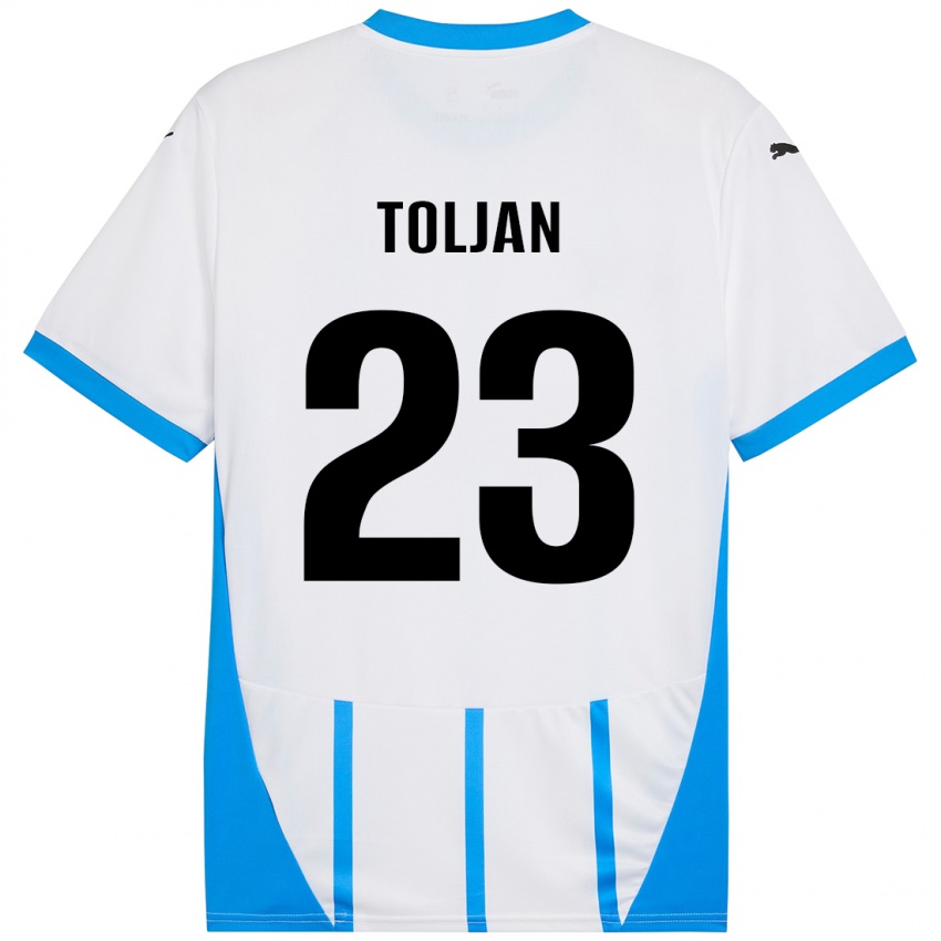 Børn Jeremy Toljan #23 Hvid Blå Udebane Spillertrøjer 2024/25 Trøje T-Shirt