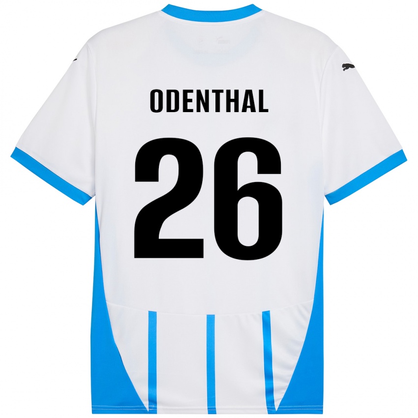 Børn Cas Odenthal #26 Hvid Blå Udebane Spillertrøjer 2024/25 Trøje T-Shirt