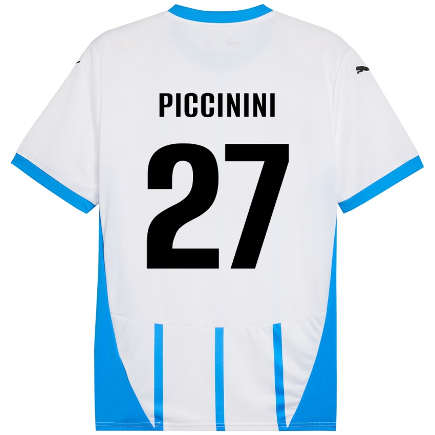 Børn Stefano Piccinini #27 Hvid Blå Udebane Spillertrøjer 2024/25 Trøje T-Shirt