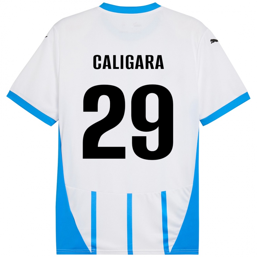 Børn Fabrizio Caligara #29 Hvid Blå Udebane Spillertrøjer 2024/25 Trøje T-Shirt