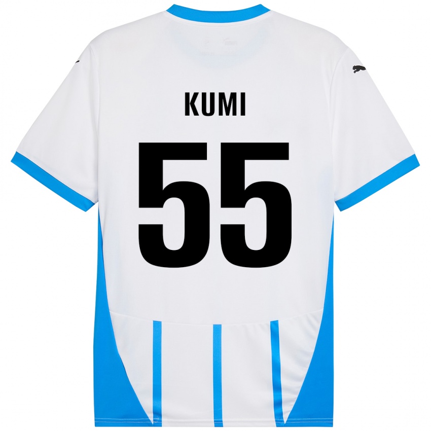 Børn Justin Kumi #55 Hvid Blå Udebane Spillertrøjer 2024/25 Trøje T-Shirt