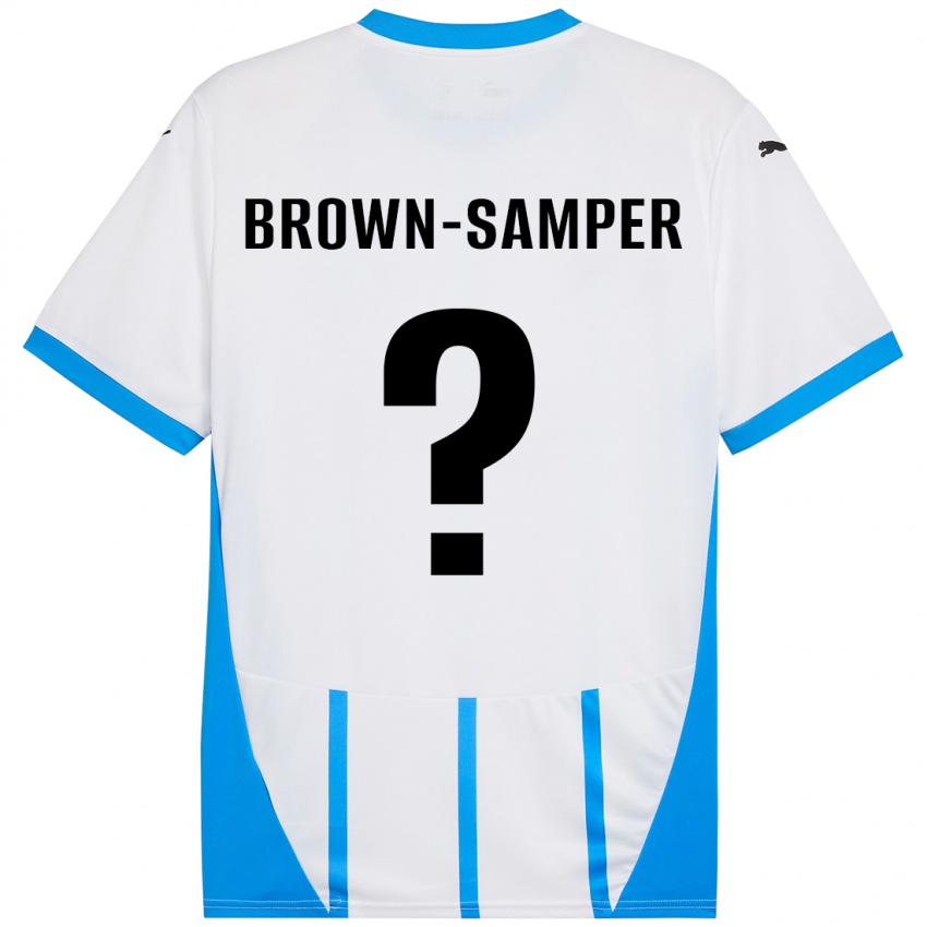 Børn Isaac Brown-Samper #0 Hvid Blå Udebane Spillertrøjer 2024/25 Trøje T-Shirt