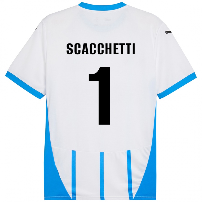 Børn Alessandro Scacchetti #1 Hvid Blå Udebane Spillertrøjer 2024/25 Trøje T-Shirt