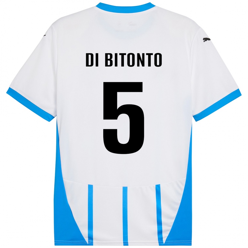 Børn Alessandro Di Bitonto #5 Hvid Blå Udebane Spillertrøjer 2024/25 Trøje T-Shirt