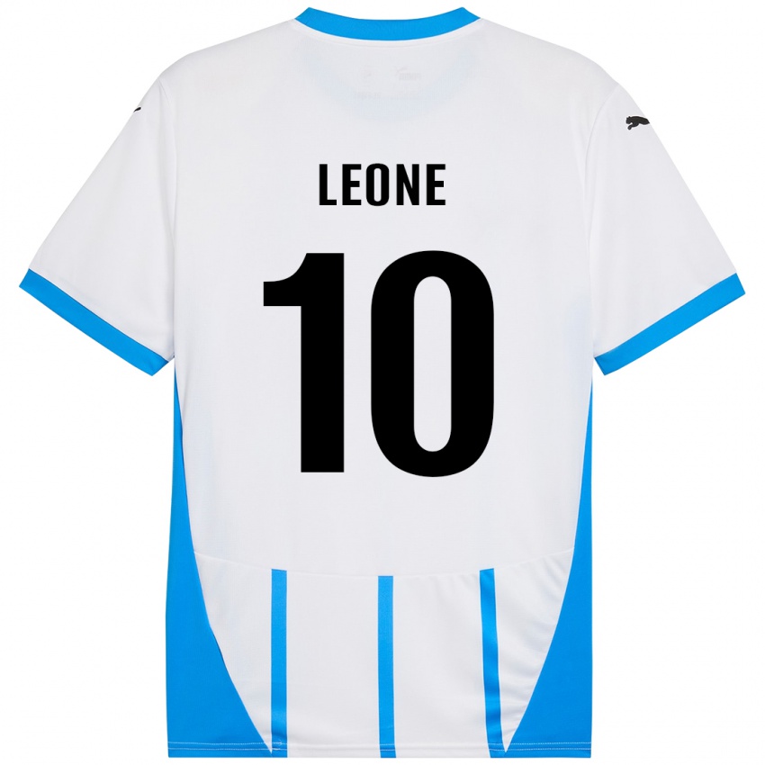 Børn Kevin Leone #10 Hvid Blå Udebane Spillertrøjer 2024/25 Trøje T-Shirt