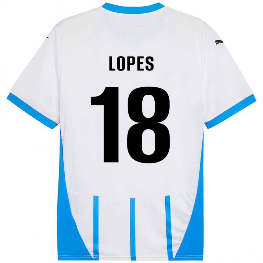 Børn Emerick Lopes #18 Hvid Blå Udebane Spillertrøjer 2024/25 Trøje T-Shirt