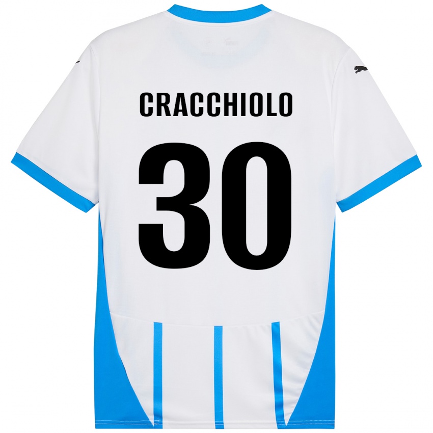 Børn Leonardo Cracchiolo #30 Hvid Blå Udebane Spillertrøjer 2024/25 Trøje T-Shirt