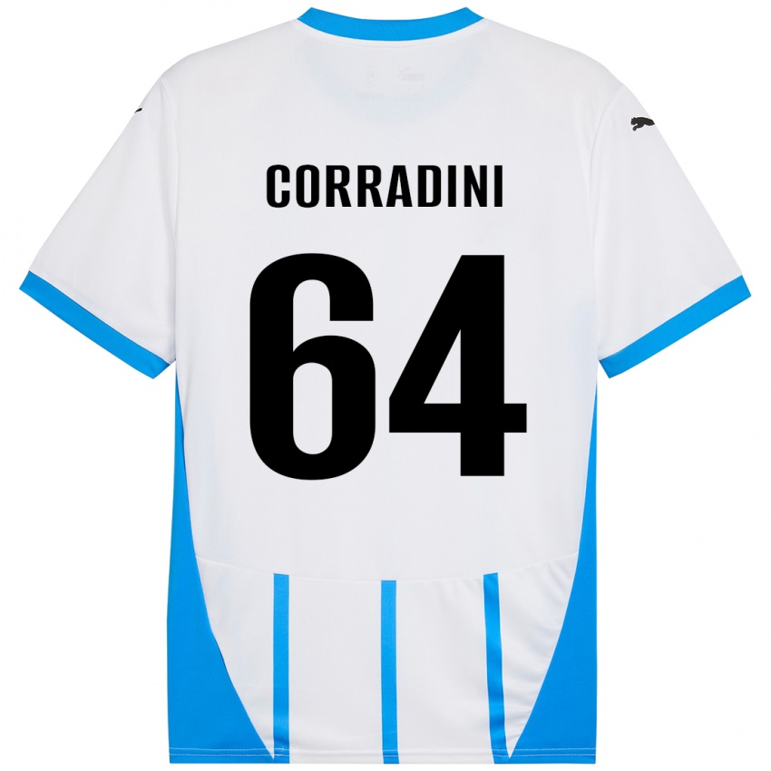 Børn Francesco Corradini #64 Hvid Blå Udebane Spillertrøjer 2024/25 Trøje T-Shirt