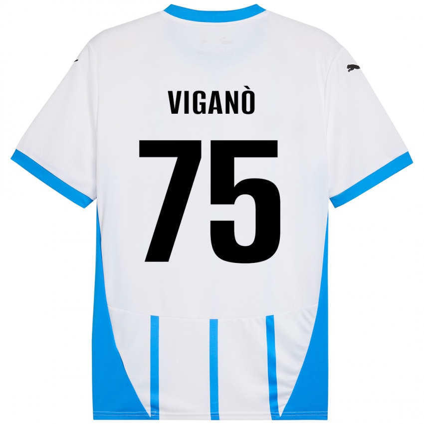 Børn Lorenzo Viganò #75 Hvid Blå Udebane Spillertrøjer 2024/25 Trøje T-Shirt